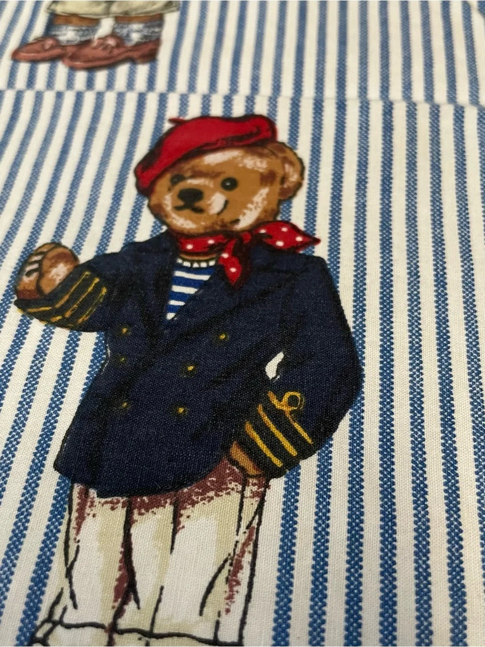 Polo Ralph Lauren Sheet King Fitted Vintage  Polo Bears / Blue & White Stripe